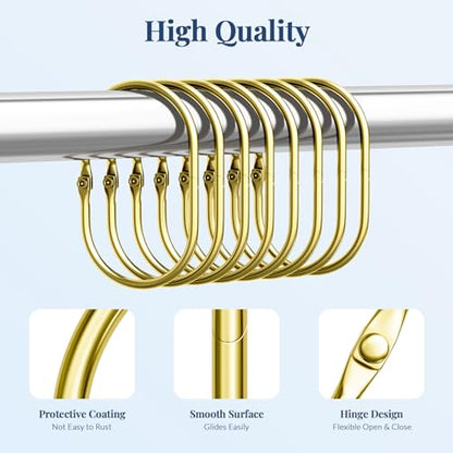 Bathway Shower Curtain Rings Gold Shower Curtain Hooks Anti-Drop Shower Rings for Curtain, Metal Shower Curtain Rings Rust Proof, Shower Hooks for Shower Curtain Rod, 12 Pcs Gold Curtain Rings - color: Gold, style: Modern Oval