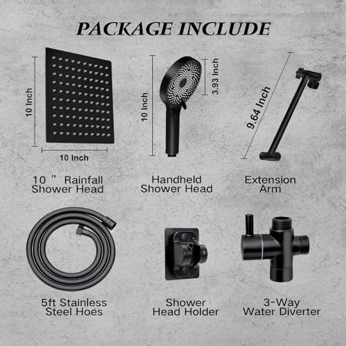 Shower Head,10”Rain Shower Head with Handheld Spray Combo with 11'' Angle Adjustable Extension Arm/Flow Regulator/Shower System,High Pressure Rainfall Shower Head Clean Bathroom,Matt Black - color: Black, size: 10 Inch