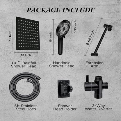 Shower Head,10”Rain Shower Head with Handheld Spray Combo with 11'' Angle Adjustable Extension Arm/Flow Regulator/Shower System,High Pressure Rainfall Shower Head Clean Bathroom,Matt Black - color: Black, size: 10 Inch