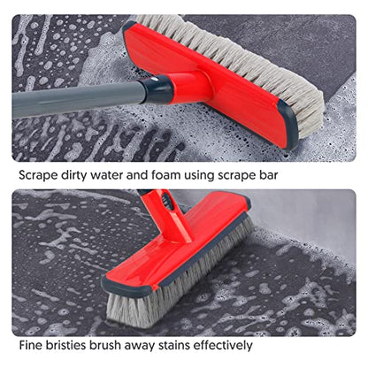 Floor Scrubber with Long Handle, 2 in 1 Scrubbing Brush Stiff Bristle Shower Cleaning Brush for Bathroom, Kitchen, Tub, Carpet, Grout, Tile(Red) - color: Red