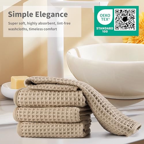 Microfiber Waffle Face Towels, 2 Pieces, Soft, Absorbent, Fast Drying, Lint Free 430 GSM (Beige) - color: Beige
