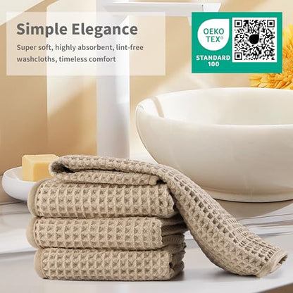 Microfiber Waffle Face Towels, 2 Pieces, Soft, Absorbent, Fast Drying, Lint Free 430 GSM (Beige) - color: Beige