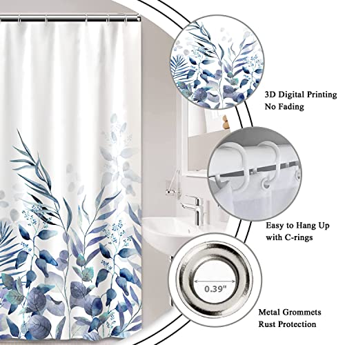 AWERT Shower Curtain Plants for Bathroom,Waterproof Quick-Drying Blue Leaves Shower Curtain Set with Hooks 48x72 Inch - color: Blue and Magenta, size: 48"W x 72"L (Pack of 1)