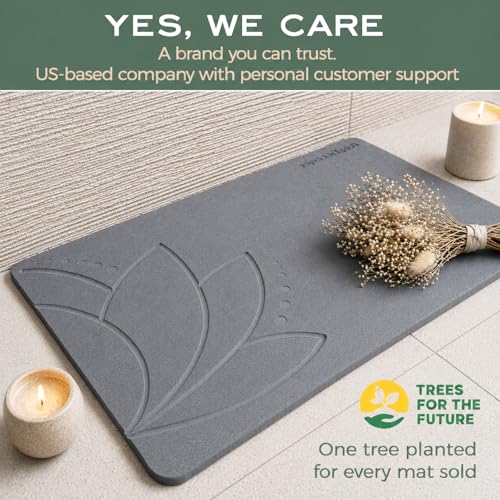 Stone Bath Mat, Diatomaceous Earth, Quick Dry - East Lotus | Non-Slip, Stone Bath Mats for Bathroom, Diatomite, 23.6"x15.4", Luxury Bath Mat - color: East Lotus