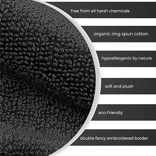 Ocean Towel Set for Bathroom 100% Luxury Cotton Bath Towels Set of 8 (2 Bath Towel and 2 Hand Towel Set & 4 Wash Cloth) Black Soft Towels Bathroom Set 600 GSM Double Stitched for Durability - color: Black