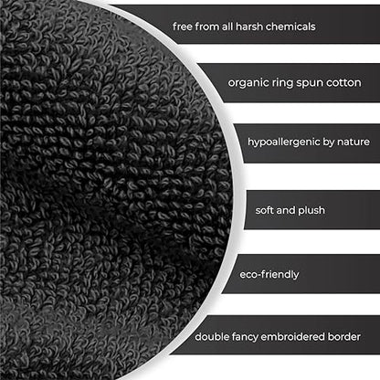 Ocean Towel Set for Bathroom 100% Luxury Cotton Bath Towels Set of 8 (2 Bath Towel and 2 Hand Towel Set & 4 Wash Cloth) Black Soft Towels Bathroom Set 600 GSM Double Stitched for Durability - color: Black