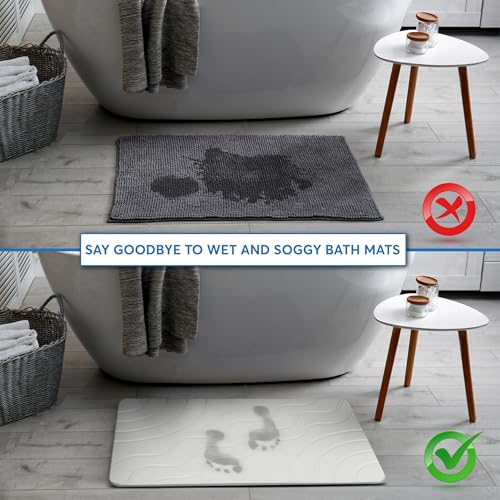 Stone Bath Mat Quick Drying Diatomaceous Earth Bath Mat Non Slip Shower Mat Super Absorbent Stone Bath Mats for Bathroom, Floor, Kitchen Counter, Easy to Clean (23.6” X 15.3”, White) - color: White
