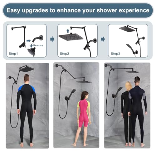 BRIGHT SHOWERS High Pressure Rain Shower Head Combo with Double Extension Arm, 8 Inch Rainfall Shower Head with Handheld Spray, Height Adjustable Dual Square Showerhead Set, Oil-Rubbed Bronze - color: Oil Rubbed Bronze, style: Dual Shower Head with Extens