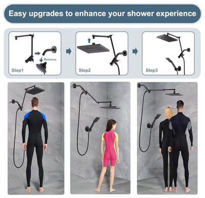 BRIGHT SHOWERS High Pressure Rain Shower Head Combo with Double Extension Arm, 8 Inch Rainfall Shower Head with Handheld Spray, Height Adjustable Dual Square Showerhead Set, Oil-Rubbed Bronze - color: Oil Rubbed Bronze, style: Dual Shower Head with Extens