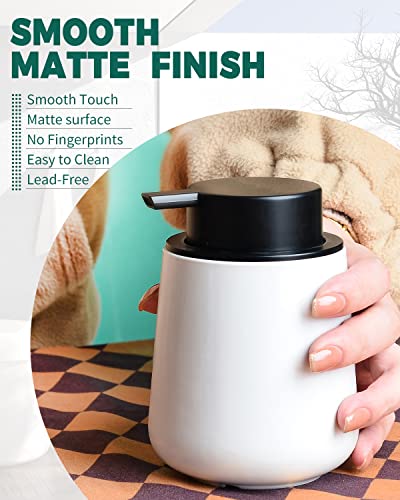 Bosilunlife 12Oz Ceramic Foam Soap Dispenser for Bathroom Kitchen Counter | Premium countertop foam pump creates delicate dense foam, stable desktop placement,Matte White - color: Matte White