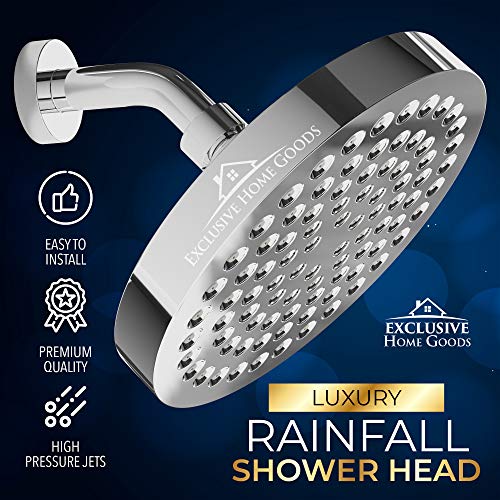 Heatsistence-Luxury Rainfall Shower Head - High-Pressure Showerhead Jets, Rain Shower Head Ant-Clog Silicone Nozzles (2.5 GPM, 6 Inch Diameter, Deluxe Chrome) - color: Deluxe Chrome, size: 2.5 GPM, 6 Inch Diameter