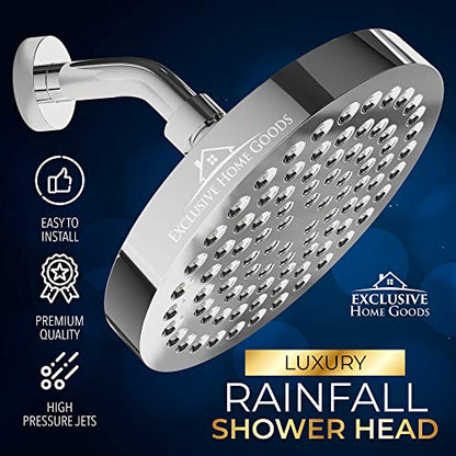 Heatsistence-Luxury Rainfall Shower Head - High-Pressure Showerhead Jets, Rain Shower Head Ant-Clog Silicone Nozzles (2.5 GPM, 6 Inch Diameter, Deluxe Chrome) - color: Deluxe Chrome, size: 2.5 GPM, 6 Inch Diameter
