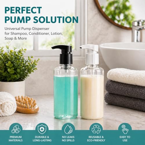 Universal Shampoo & Conditioner Pump, Fits 1L Bottles, 28/410, 2-Pack | Heavy-duty spring-action flow control - color: Black - Pack of 2