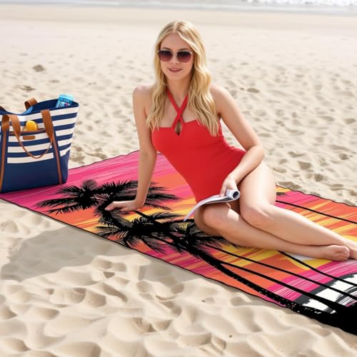 Oversized Microfiber Beach Towel Thin, Pink Sunset Seaside Double Sided Towel 1PC, Large Sand Free Quick Dry Soft Swim Absorbent Compat Towels for Women Adult Men, Summer Swim Yoga Holiday, 35"x71" - style: Pink Sunset Seaside