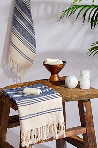 DEMMEX Organic Turkish Hand Towels for Bathroom – 100% Oeko-TEX Certified Turkish Cotton, Quick Dry, Lightweight Kitchen & Travel Towels, Diamond Weave, Large 18x36 Inches, Set of 2, Navy Blue - color: Navy