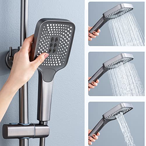 Thermostatic Shower System Exposed Shower Faucet Set Wall-Mounted Bathroom Shower Fixture with Rain Shower Head,3 Mode Handheld Shower,Height Adjustable Shower Rail Set (Black) - color: Black