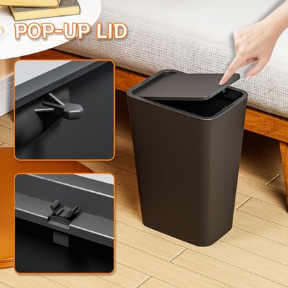 Yieach 12L Black Slim Bathroom Trash Can with Lid,3.17 Gallon Pet/Dog Proof Kitchen Trash Can,Rectangle Thin Garbage Can,Covered Waste Basket,Narrow Small Plastic Trashcan for Room,Bedroom,Office,2PCS - color: Black, size: 12L - 2 PACK