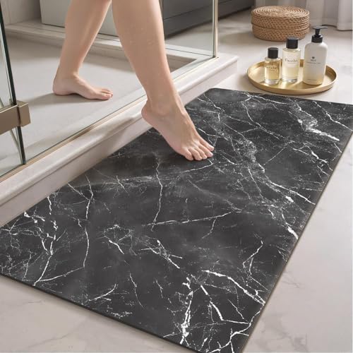Color&Geometry Black Marble Bathroom Rugs Non Slip,Absorbent Thin Bath Mat | Washable Bath mats for Bathroom,Bath Mat Quick Dry Low Pile Bathroom Rug for Bathtub and Shower Floor 36"x24" - color: Black Marble, size: 24"x36"
