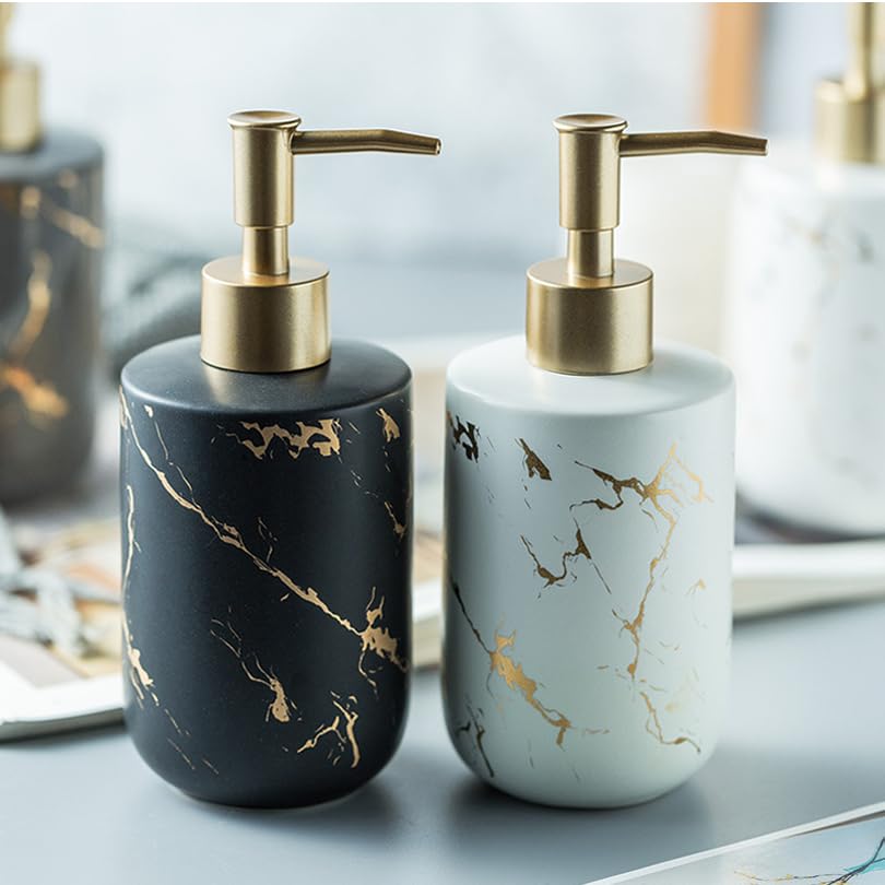 Soap Dispenser Black and Gold,300ml/10 Oz Luxurious Hand Soap Bottle with Plastic Pump Gold,Ceramic Liquid Soap Dispenser for Bathroom, Kitchen, Dish Soap,Lotion,Liquid Soap - color: Black