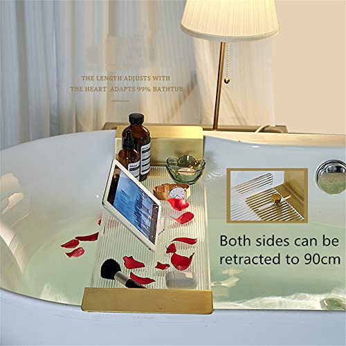 WANLIAN Acrylic Brass Bathtub Caddy Tray, Adjustable Length Bath Caddy Tray Shelf for Shower Storage Organizer - color: Clear-a