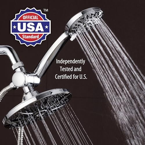 AquaDance 7" Premium High Pressure 3-Way Rainfall Combo Combines The Best of Both Worlds-Enjoy Luxurious Rain Showerhead and 6-Setting Hand Held Shower Separately or Together, Chrome | Enjoy Luxury 7-inch Showerhead & 6-mode Hand Shower Separately or Toge