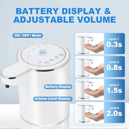 Automatic Soap Dispenser Touchless, Liquid Hand Soap Dispenser for Bathroom | Adjustable Volume for Thick & Thin Liquid, USB Rechargeable Electric Hands Free Dish Soap Dispenser for Kitchen