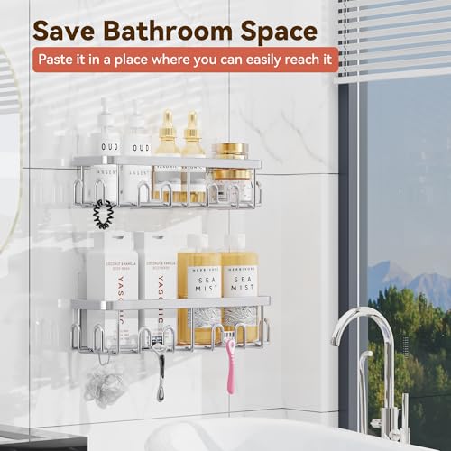 Shower Caddy Adhesive, Rustproof Shower Organizer, Wall Shower Rack | Large Capacity Shower Shelves for Inside Shower, No Drill Shower Storage, Shampoo Shower Holder, Bathroom Shower Shelf