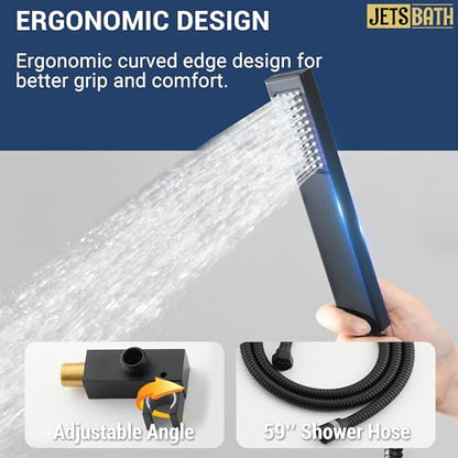 Luxury Thermostatic Rain & Waterfall Shower System with 22” Rain Shower Head & 6 Body Jets, Wall Mounted Shower Faucet Sets with Handheld Sprayer, 3/4” Inlet Thermostatic Valve - color: Matte Black