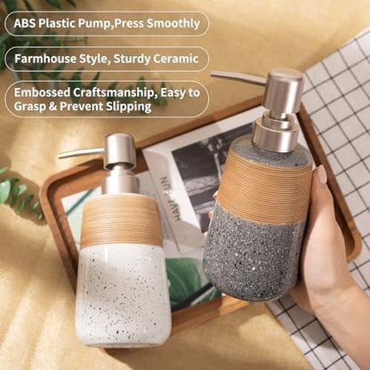 2 Pcs Ceramic Soap Dispenser Set, 15 Oz Refillable Liquid Soap Dispensers with Embossed Texture for Bathroom Countertop and Kitchen Sink, Hand Soap, Dish Soap & Lotion Bottles, Modern Home Decor - size: 2 x 15 Oz Soap Dispenser