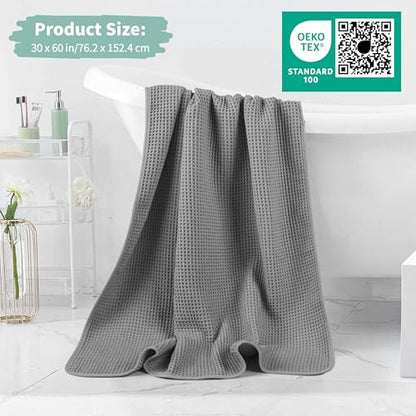 MICROFI New Microfiber Waffle Bath Towels, 2 Pieces, Oversized, Soft, Absorbent, Fast Drying, Lint Free 430 GSM (30''x60''/76cm x 152cm) - color: Gray