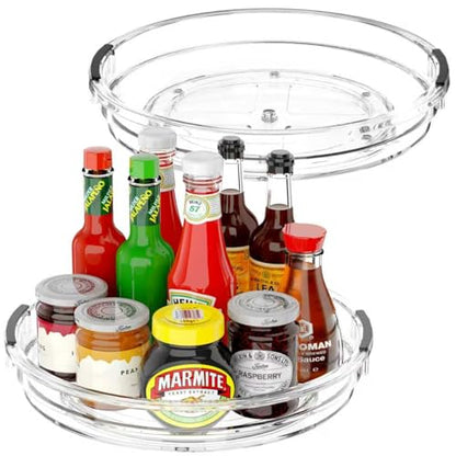 INCOSTAR Lazy Susan 2 Pack, 10.6 Inch Clear Turntable for Kitchen Cabinet | Rotating Spice Rack, Pantry Organizer and Storage, Bathroom Countertop Organizing for Makeup Vanity - size: 10.6 inch 2 Pack