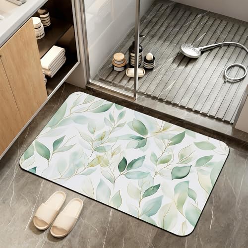 Eucalyptus Leaves Bathroom Rugs,Bath Mats for Bathroom,Sage Green Leaf Low Pile Absorbent Bath Mat,Rubber Backing Non Slip Washable Thin Quick Dry Door Mat 17x29.5 Inch - color: Eucalyptus Leaves,sage Green Leaf