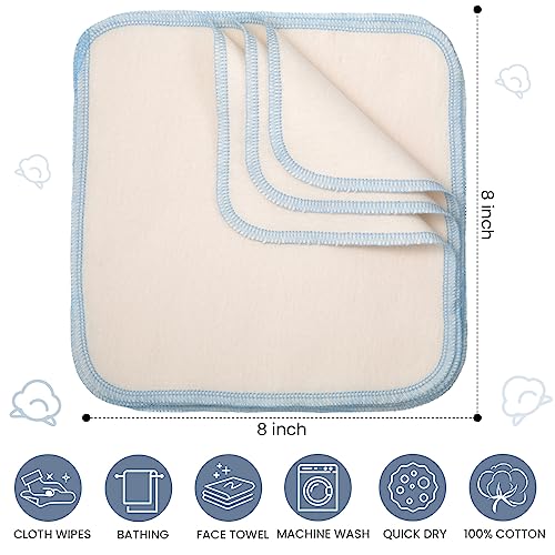 Mixweer 96 Pcs Flannel Cloth Baby Wipes Reusable Baby Diapers Wipes Washable Natural Unbleached Face Wipes Soft and Sturdy Cloth Wipes 8 Colors Outer Stitching 8 x 8 Inches