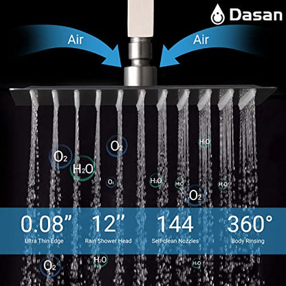 Brushed Nickel Shower System with 4 PCS Shower Body Spray Jets & 12’’ Ceiling Shower Head & Handheld Spray, DASAN Full Body Shower Faucet System with Jets Rainfall Shower Combo Set, SA-SS03BBN-S12C - color: Brushed Nickel