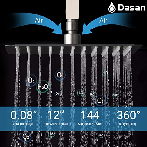 Brushed Nickel Shower System with 4 PCS Shower Body Spray Jets & 12’’ Ceiling Shower Head & Handheld Spray, DASAN Full Body Shower Faucet System with Jets Rainfall Shower Combo Set, SA-SS03BBN-S12C - color: Brushed Nickel