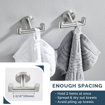 Angle Simple Towel Hooks for Bathrooms, 2 Pack Robe Holder, Brushed Nickel | Hand Towel Coat Holder, Solid SUS304 Stainless Steel, Versatile Double Hook, Modern Design, Wall Mount - color: Brushed Nickel, size: 2 Pack