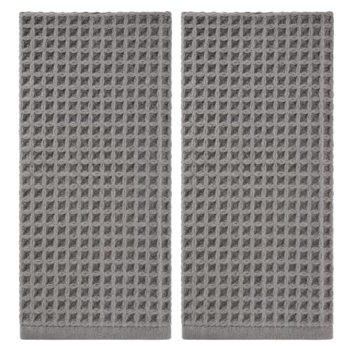 2Pcs Waffle Hand Towels for Bathroom, Cotton Waffle Weave Towels Set | 13'' x 29'' Quick Dry Bathroom Towel Set, Soft Lint Free, Absorbent Waffle Kitchen Towels, Grayish-Brown Decor - color: Gray Coffee