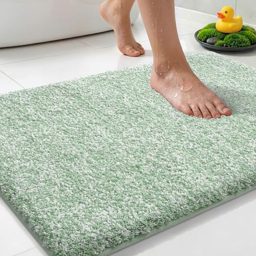 Yimobra Cushioned Anti-Fatigue Bathroom Rug, Bath Mat Non Slip Washable, Dense Soft Microfiber for Bathroom Sink, Shower, Tired Feet Comfort, Absorbent, 24" X 17", Green and White - color: Green and White, size: 24" X 17"