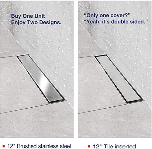 Neodrain 12" Brushed Linear Shower Drain,2-in-1 Flat& Tile Insert Cover | 304 Stainless Steel,Fast Drainage, Durable,Rectangle Shower Floor Drain with Adjustable Feet,Hair Strainer,Fits Bathrooms - color: Stainless Steel, size: 12 In