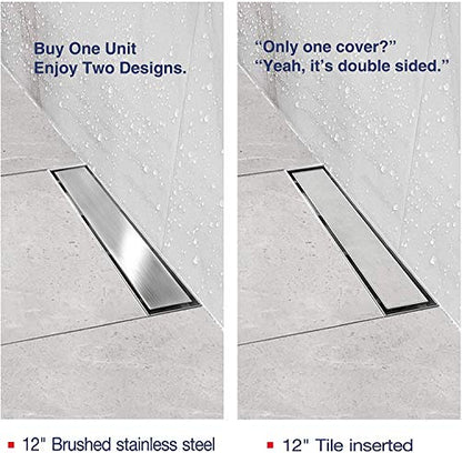 Neodrain 12" Brushed Linear Shower Drain,2-in-1 Flat& Tile Insert Cover | 304 Stainless Steel,Fast Drainage, Durable,Rectangle Shower Floor Drain with Adjustable Feet,Hair Strainer,Fits Bathrooms - color: Stainless Steel, size: 12 In