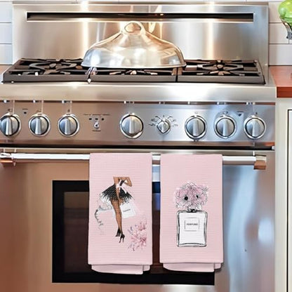 Black & Pink Bathroom Accessory Set of 2 Hand Towels - Pink Flower Design - color: A - Pink Base