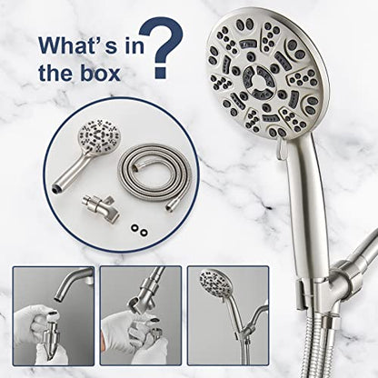 Cobbe 8-Setting Handheld Shower Head, Water-Saving Design, Brushed Nickel | Trickle Pause Mode, 5ft Stainless Steel Hose, Brass Swivel Bracket, Tool-Free Installation - color: Brushed Nickel
