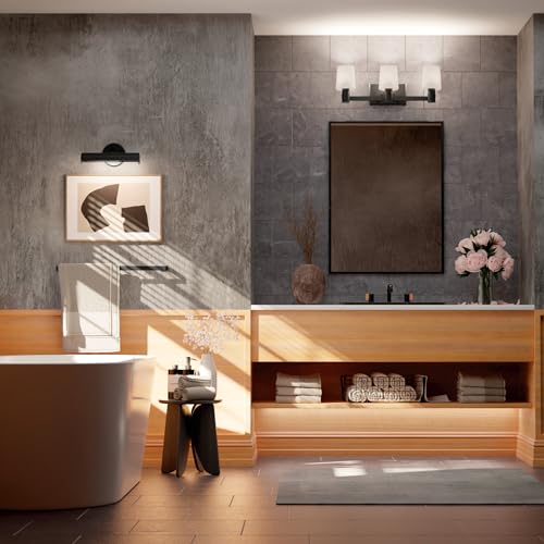Kichler Adani 3-Light Bathroom Vanity Light, Black | Modern vanity light with opal glass for bathrooms and powder rooms (24" x 8.25"), 55176BK - color: Black, size: 24"