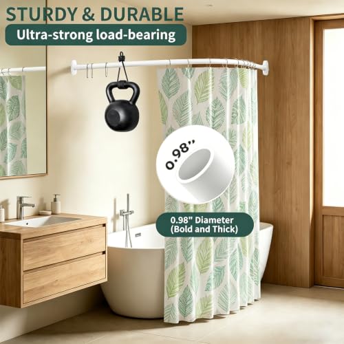 White Curved Shower Curtain Rod for Bathroom 33-78 In Adjustable Curved Shower Rod, RustProof Stainless Steel Bowed Shower Rods for Bathtub, Stall Balcony Extra Shower Space Need Drilling - color: White