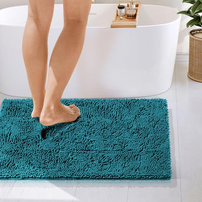 Hearth & Harbor Bathroom Rugs, Chenille Bath Mat - Machine Washable Bath Mats for Bathroom Non-Slip Backing Rubber, Quick Dry Bathroom Mat - Teal 24x36 - color: Teal, style: 24 x 36