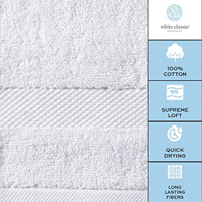 White Classic 2 Luxury White Bath Sheet Towels 35 x 70 and 6 Luxury White Hand Towels 16 x 30 | Cotton, Highly Absorbent and Quick Dry for Hotels, Spa and Bathroom