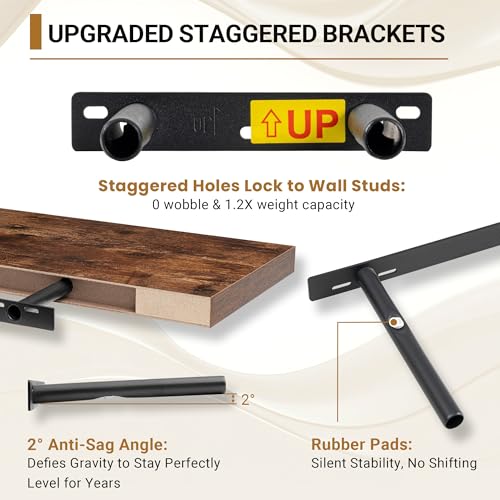 Vivelove 12x12 Deep Floating Shelves, Rustic Brown, Set of 2 | Invisible Brackets, Easy Mount Shelf with Hardware Kit, for Bathroom Bedroom Living Room Kitchen, Engineered Wood - color: Rustic Brown, size: 12”wx12”dx1.5”h