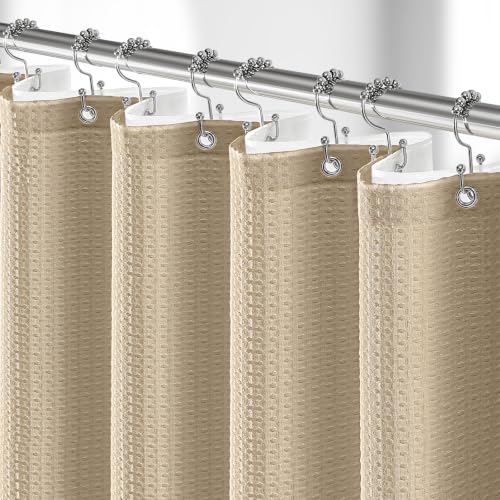 Stall 3 in 1 Waffle Shower Curtain Set with Liner 36 x 72 Beige | Narrow Half Size, Waterproof Clear PEVA Liner, 256GSM Heavy Duty Fabric, Hotel Luxury Shower Curtains for Bathroom, 6 Hooks - color: Beige, size: 36"W x 72"L (Pack of 1)