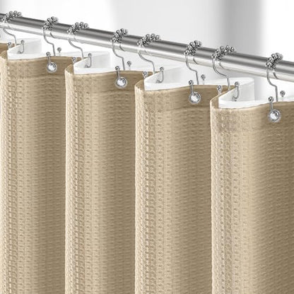 Stall 3 in 1 Waffle Shower Curtain Set with Liner 36 x 72 Beige | Narrow Half Size, Waterproof Clear PEVA Liner, 256GSM Heavy Duty Fabric, Hotel Luxury Shower Curtains for Bathroom, 6 Hooks - color: Beige, size: 36"W x 72"L (Pack of 1)