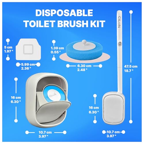 CiLoN 30 Pack Disposable Toilet Bowl Brush & Holder Set with Auto-Open Lid | Wall-Mounted Disposable Toilet Cleaning Set For Touch-Free Space-Saving Hygienic Modern Bathrooms (Starter Kit + 30 Sponge) - size: Starter Kit + 30pcs Refill Heads